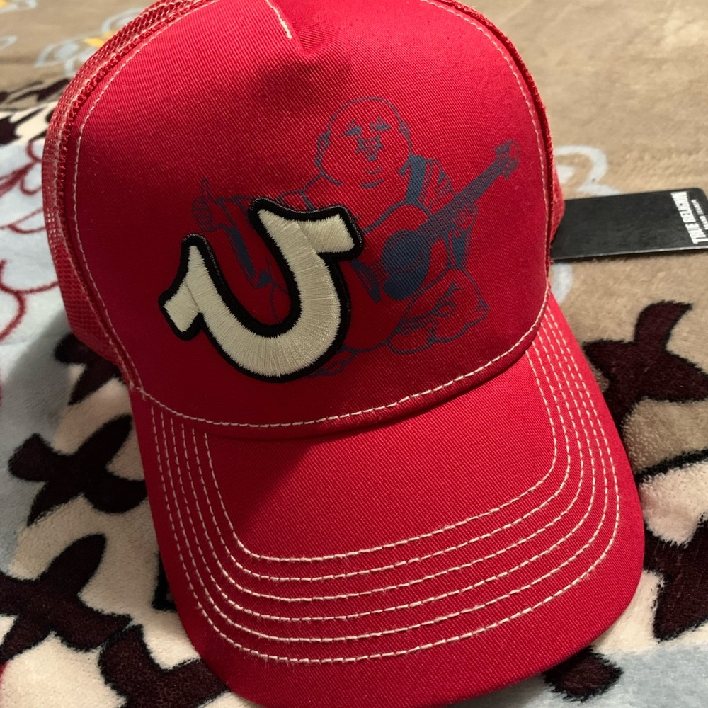 True Religion PLMH0154 Men's Red Mesh Trucker Buddha Snap Back Cap One Size